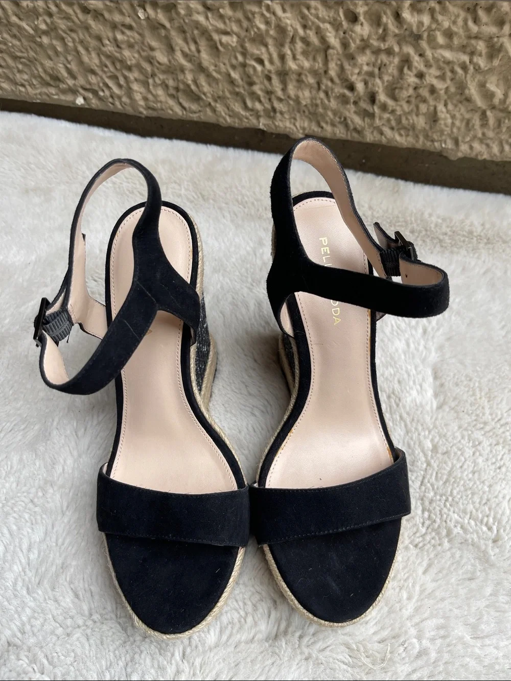 Pelle Moda Black Suede Espadrille Wedge Sandals in black Size 8